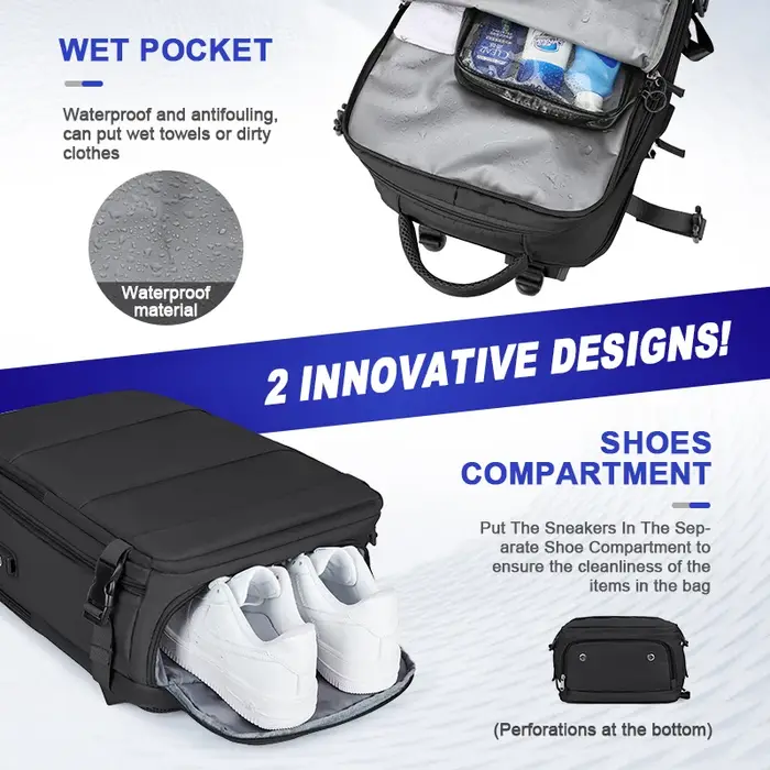 Grand sac à dos de voyage pour hommes, sac à dos étanche pour ordinateur portable approuvé par le vo