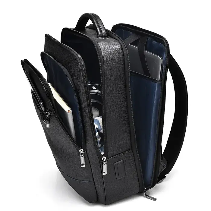 Sac à dos exécutif hommes sacoche en cuir PU USB charge porte-documents bureau voyage ordinateur portable