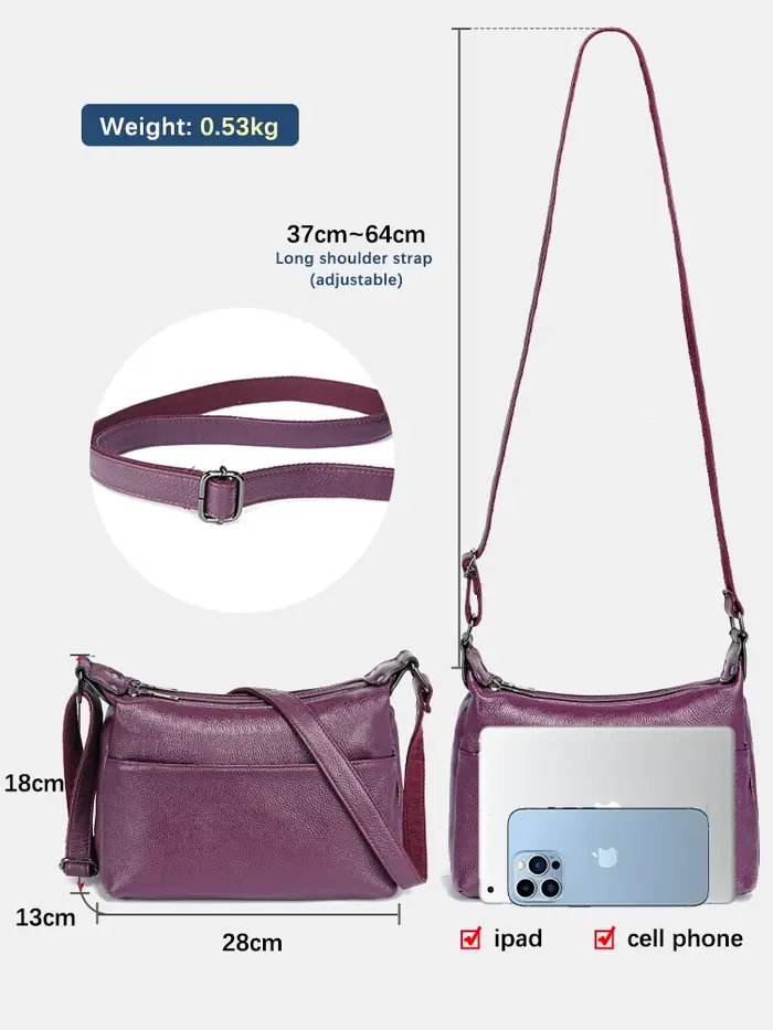 Zency – sac à bandoulière élégant en cuir véritable pour femmes, sacoche tendance pour dames, rouge