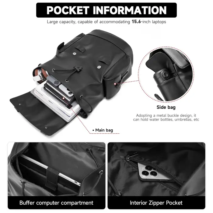 MOYYI – sac à dos en cuir PVC pour hommes, grande capacité, étanche, Durable, pour ordinateur portab