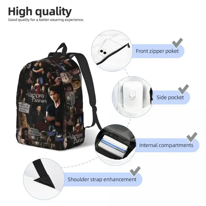 The Vampire Diaries Collage sac à dos pour hommes femmes décontracté étudiant affaires sac à dos série TV ordinateur portable sacs en toile sport