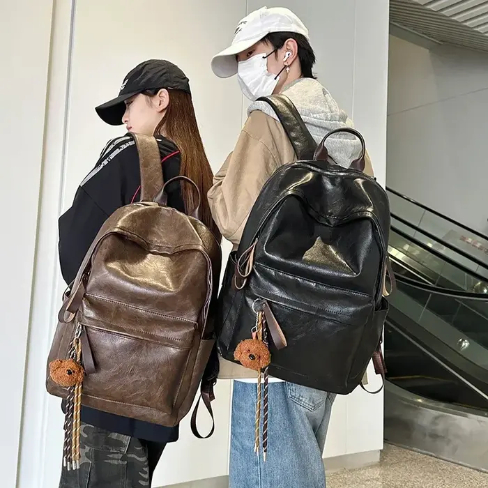 Sacs à dos monochromes en PU ChimGlossy pour unisexe, cartables simples et polyvalents, grande capacité, haute qualité, mode, offre spéciale, 2024