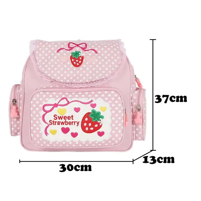 Sac à dos rose brodé fraise pour fille