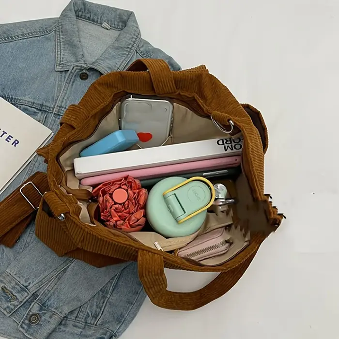 Sac fourre-tout en velours côtelé de grande capacité pour femmes