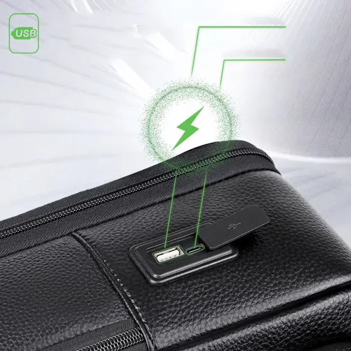 100% sac à dos en cuir véritable hommes 15.6 pouces sac à dos pour ordinateur portable USB Charge an