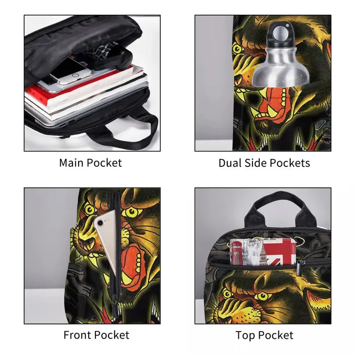 Ed-hardy Tattoo Tiger Skull Sac à dos grande capacité pour garçons et filles