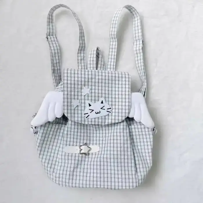 Sac à dos chat brodé noir blanc Style à carreaux léger mignon petites épaules polyvalent étudiant trajet Campus sac à dos