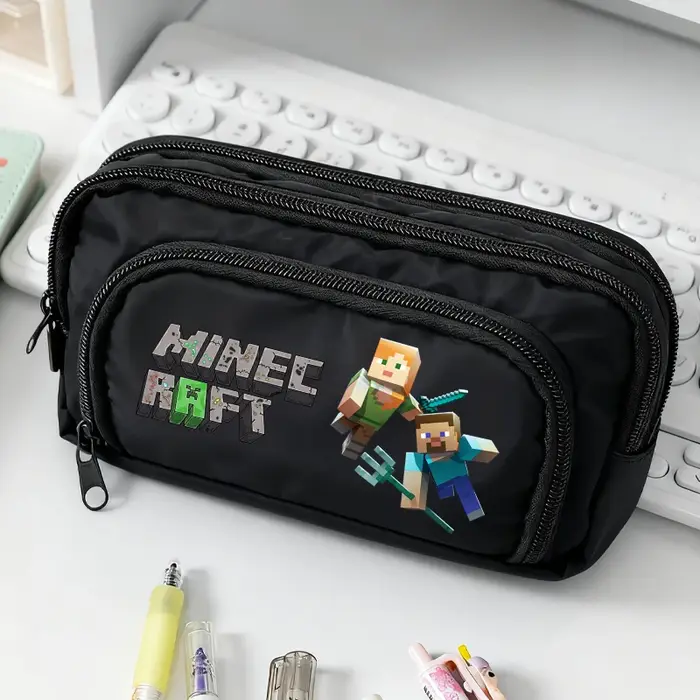 Sac à crayons imprimé sur le thème du jeu Minecrafted