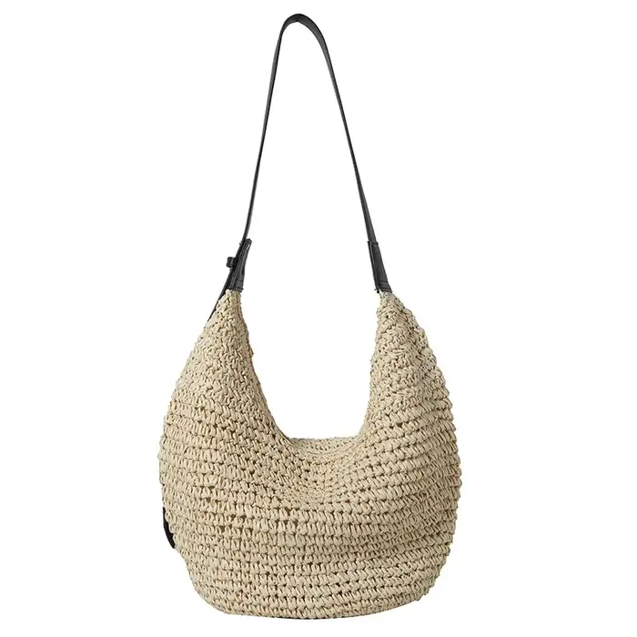 Sac à bandoulière tissé en herbe avec couleurs contrastées, sac à bandoulière décontracté et Simple,