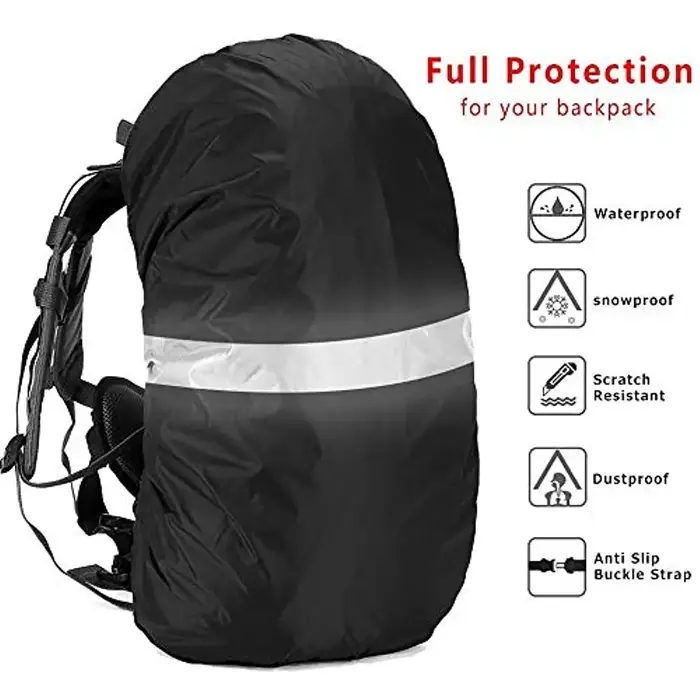 Juste de pluie imperméable pour sac à dos avec sangle, sac à dos amélioré, randonnée, camping, cyclisme, 15L-65L