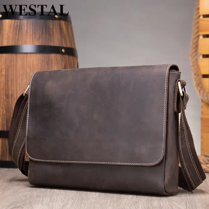 WESTAL Crazy Horse cuir hommes porte-documents pochette d'ordinateur sacs de bureau pour hommes couv