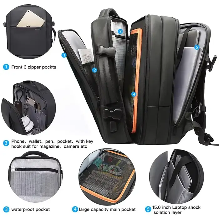 Heroic Knight sac à dos de voyage hommes sac à dos d'affaires école extensible USB sac grande capaci