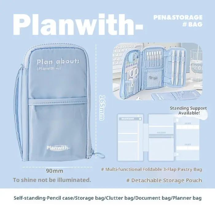 Planwith – sac à crayons de rangement multifonctionnel de grande capacité, pochette de rangement étanche à trois volets pour certificats