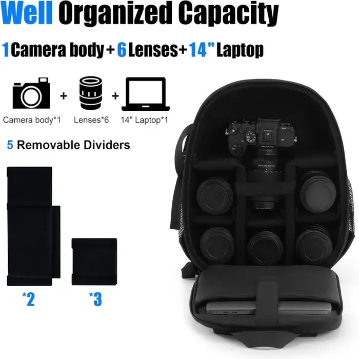 Sac à dos rigide avec trépied et sac pour appareil photo antichoc