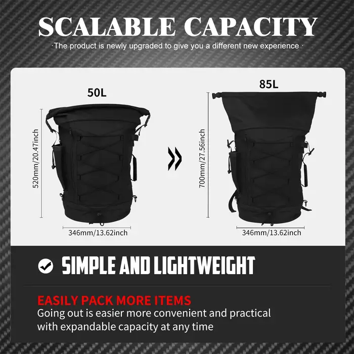 Sac à dos de bagage pour moto 50L-85L