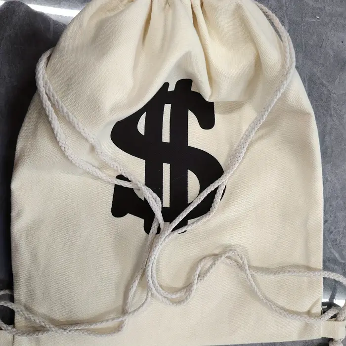 Sac d'argent en toile réutilisable avec cordon de serrage