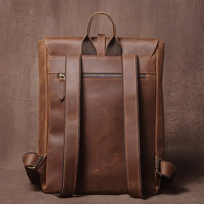 GURO – sac à dos rétro en cuir véritable pour hommes et femmes, sac de voyage à rabat Simple, en cui