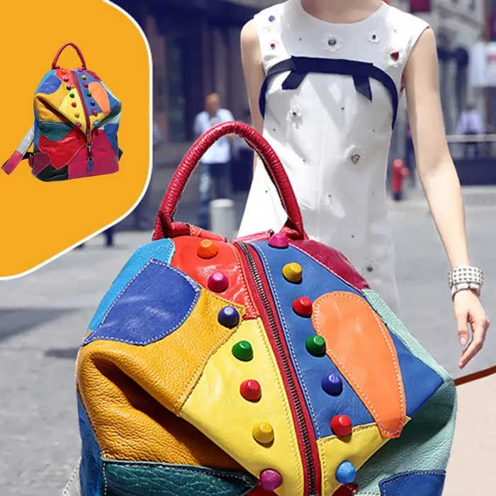 Mn Stitching-Sac à dos RiSALE en cuir