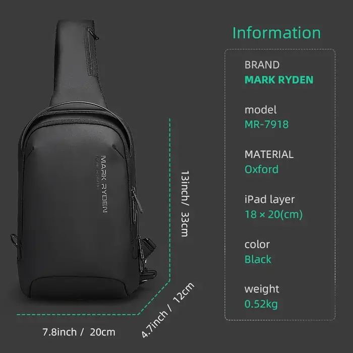 Mark Ryden sac à bandoulière pour hommes sac de poitrine de sport hydrofuge sacs