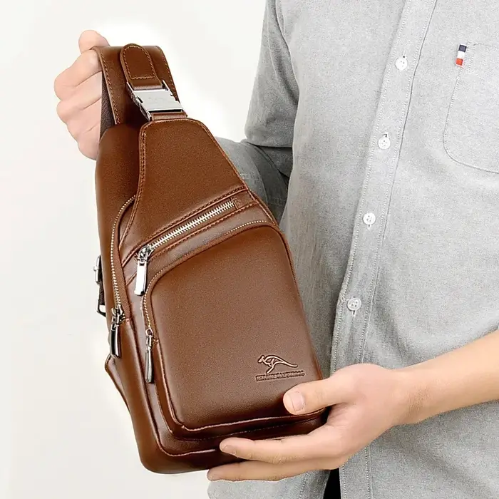 Kangourou marque hommes sac de poitrine 2025 mode Pu cuir fronde côté mâle sacs à bandoulière affaires concepteur sac