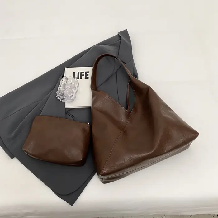 MOODS rétro concepteur 2-en-1 sacs à bandoulière pour femmes en cuir PU souple couleur Pure grande capacité aisselles Hobo Shopper fourre-tout sac à main