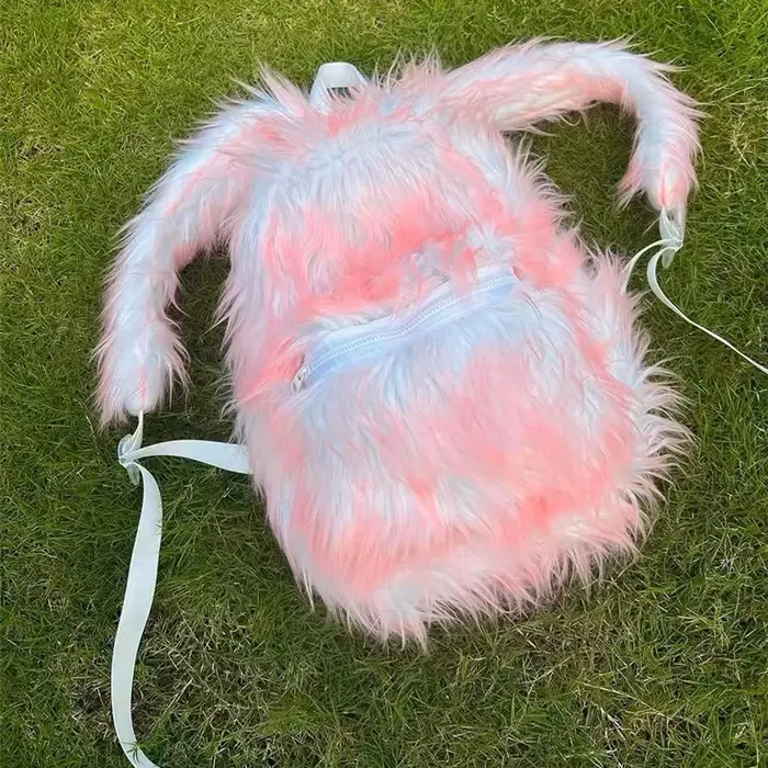 2025 Fashion Ice Blue Pink Faux Fur Backpack Men Women Kawaii Cute Fluffy School Bag Outdoor Tarvel Laptop Bag