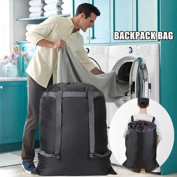 Grand sac à linge robuste en polyester avec cordon de serrage pour l'école