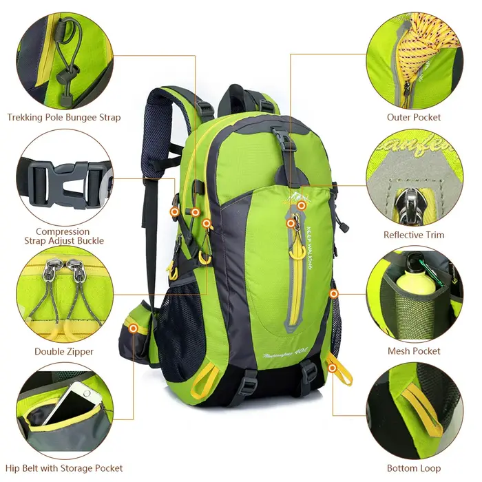 Sac à dos de voyage Water Degree pour homme et femme, sac à dos pour ordinateur portable, camping, randonnée, trekking, escalade, 40L