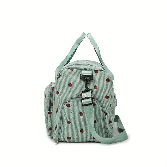 Sac de voyage fraise, sac à bagages en velours côtelé de grande capacité