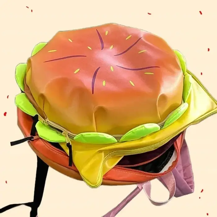 PU élégant Hamburger sac à dos ordinateur portable stockage fermeture éclair