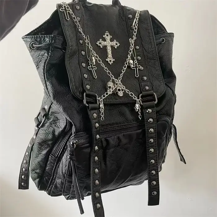 Grunge Rivet noir Y2k sac à dos femmes gothique sous-culture Punk croix noir Mochila dames Vintage H