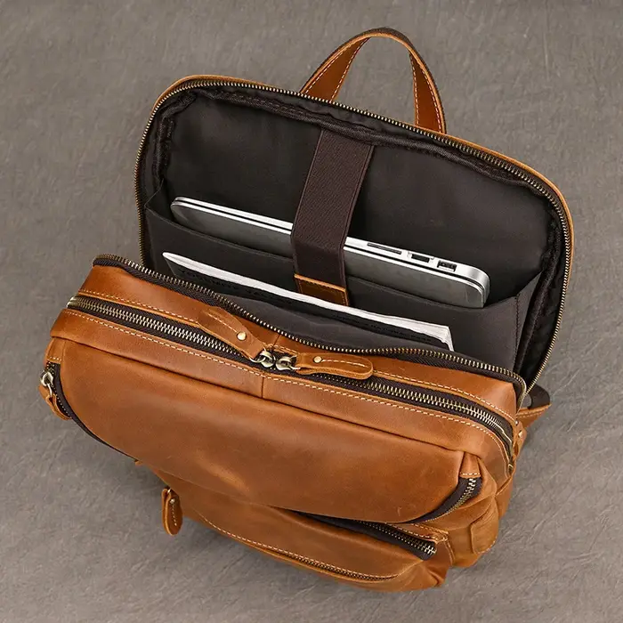 Sac à dos en cuir véritable pour homme, sac à dos pour ordinateur portable, sac à dos de voyage pour