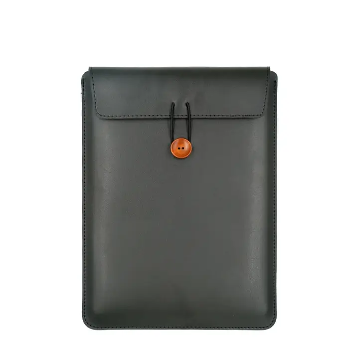 Sac pour ordinateur portable ultra léger et souple en cuir PU rétro de 13/14/15/16 pouces avec boutons non magnétiques