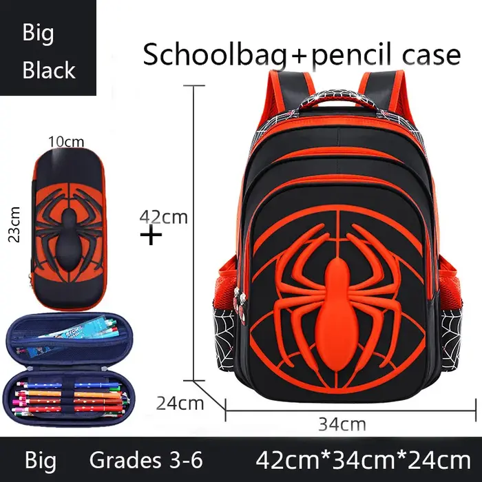 Spider sac à dos + trousse à crayons ensemble pour garçons sac d'école primaire pour enfants sac