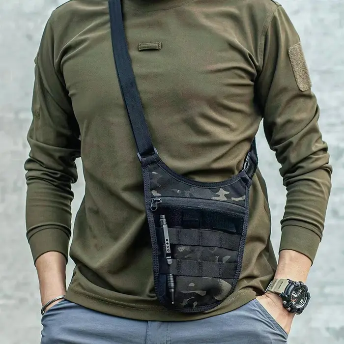 Sac à bandoulière tactique, sac dissimulé, sac bandoulière, sac secret agent, portefeuille antivol, accessoires de chasse