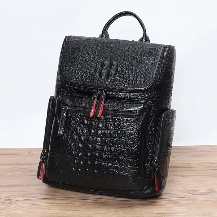 Sac à dos en cuir de crocodile véritable pour ordinateur portable