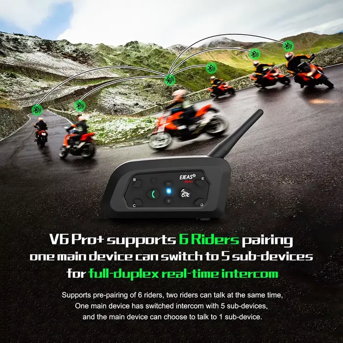 EJEAS V6 PRO Moto Casque Casque Bluetooth Interphone Communicateur 800M Pour 2 Coureurs IP65 Étanche