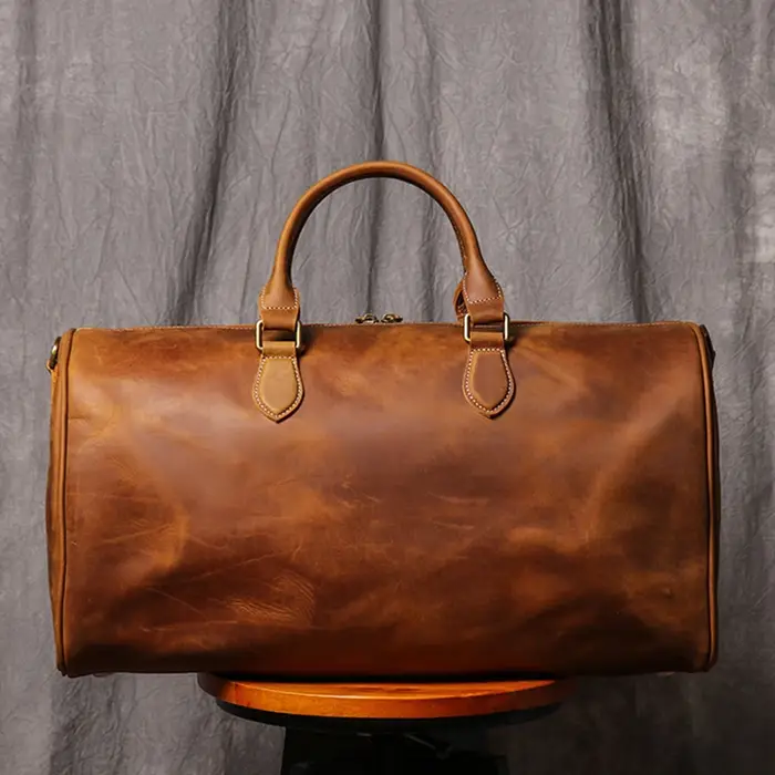 Leathfocus Sac de voyage en cuir de vachette pour homme Sac à main de week-end pour femme Sac de spo