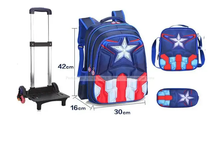 Ensemble de sacs troilley d'école pour garçons, ensemble de sacs à dos de chariot d'école, sac à déj