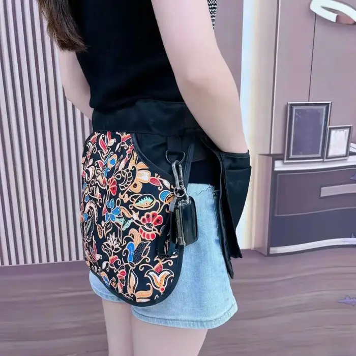 Sac banane portable à motif ethnique, imperméable, résistant à l'huile, avec ceinture réglable, tablier en polyester résistant aux taches