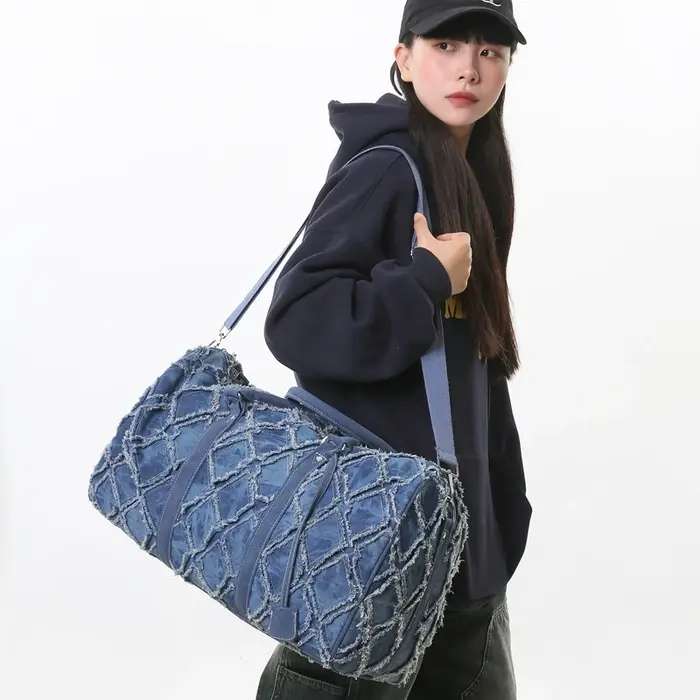Sac de sport en denim Sac de voyage tendance Sac à bandoulière unisexe Sac