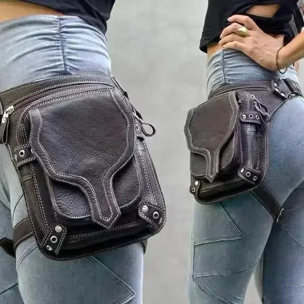 Miyagawa Style rétro PU Punk taille jambe sac moto sacs à bandoulière hommes femmes en plein air Rivet Faux cuir Packs