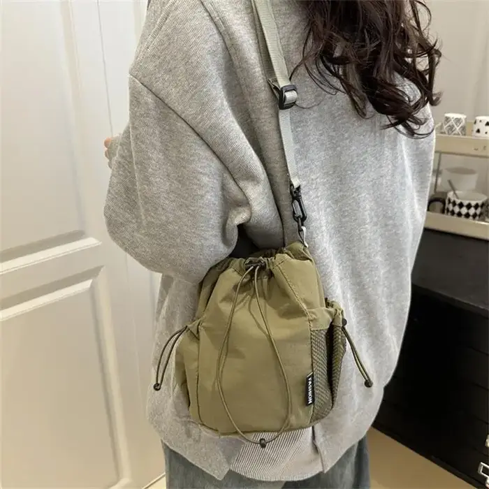 Simple Large Capacity Drawstring Bucket Bag Shoulder Bag Women Tote Bag Cell Phone Purse Pouch Versatile Reusable Crossbody Bags