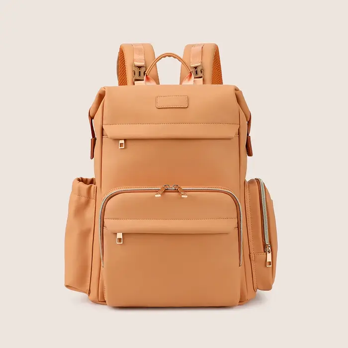 Sac à couches marron clair, sac à dos minimaliste, poches à plusieurs niveaux, Texture Premium, multi-transport pour maman, soins de bébé, usage quotidien