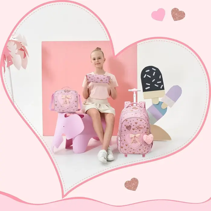 Sac à dos à roulettes avec ruban nœud papillon pour enfants