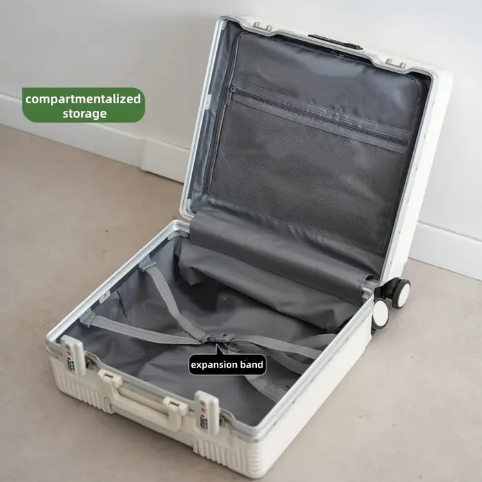 Valise de poche à ouverture avant, cadre en alliage d'aluminium, bagages roulants de 18 pouces, sacs