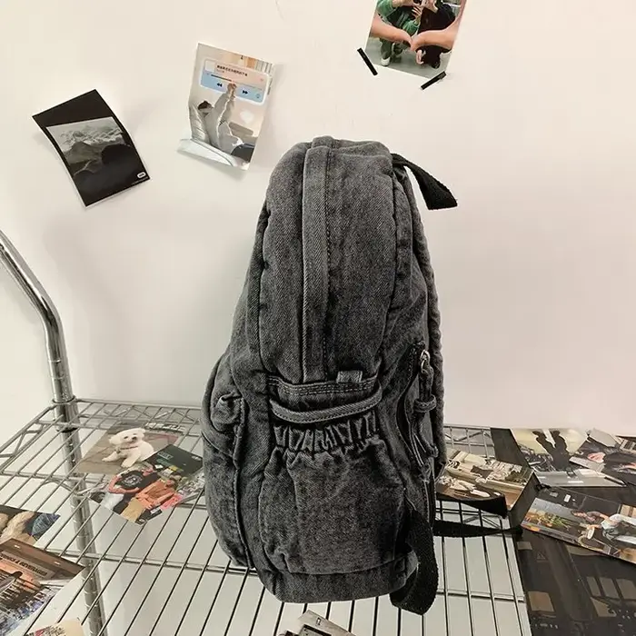 Sac à dos en jean délavé style rétro pour étudiants, sac de voyage extérieur, sac à livres pour cour