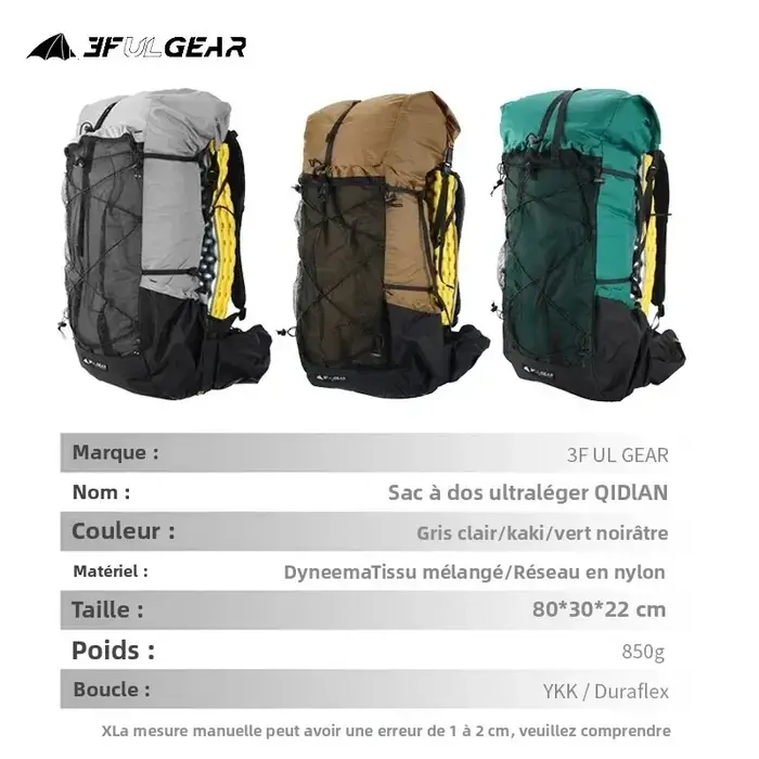 3F UL Gear Sac à dos de randonnée léger et étanche 40 + 16L Camping en plein air Voyage Escalade Trekking Sac à dos avec sangle réglable