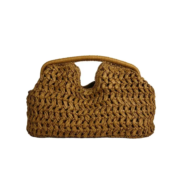 Sac de loisirs grande capacité en paille tressée demi-lune