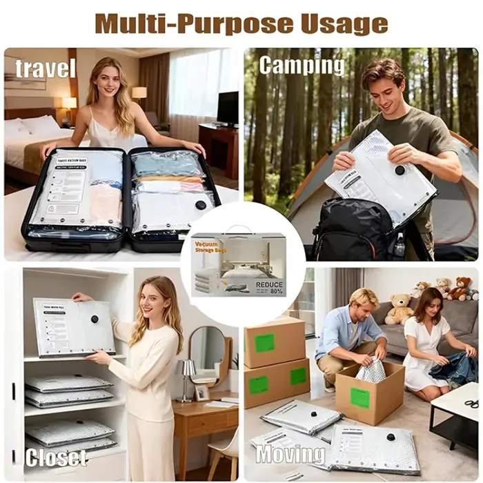 Ensemble de sacs de compression sans fil pour voyage avec pompe à air rechargeable pour vêtements